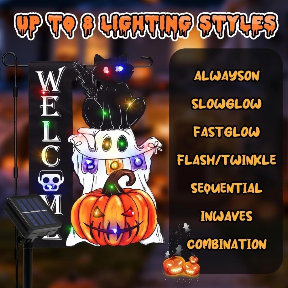 Halloween LED Garden Flag 8 Modes Feet Shape Flag, 12x18 Double Sided (Ghost)